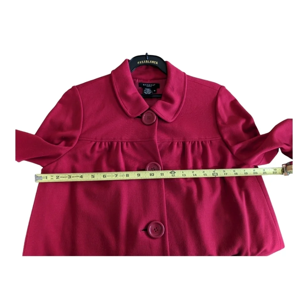 Sandro Sportswear Red Big Button Cropped Boxy Lined Jacket Size Med EUC Luxury - Picture 4 of 8